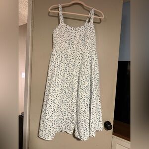 Torrid White and Blue Floral Button Up Dress with Pockets